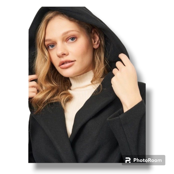 FREE SHIPPING 📬 Zara Hooded Belted Black Coat XSmall - Picture 7 of 7